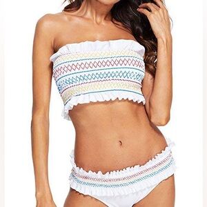 White Striped Strapless Bikini Set size M